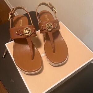 Michael Kors Brown Sandals with Gold Accents